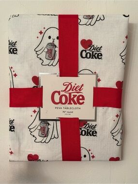 Diet Coke Ghost Halloween PEVA Round Tablecloth 70 Inch Red White